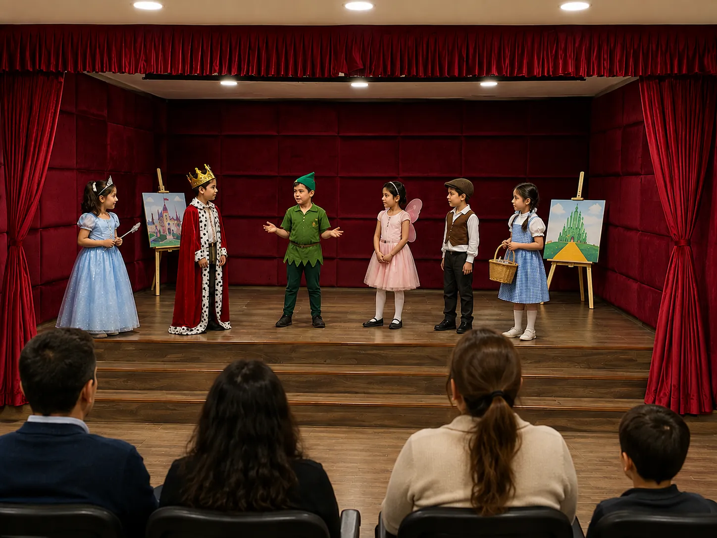 Students rehearsing an English theatre scene